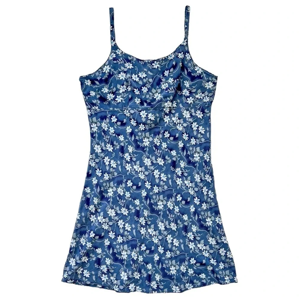 Vintage Blue Floral Print Mini Dress
